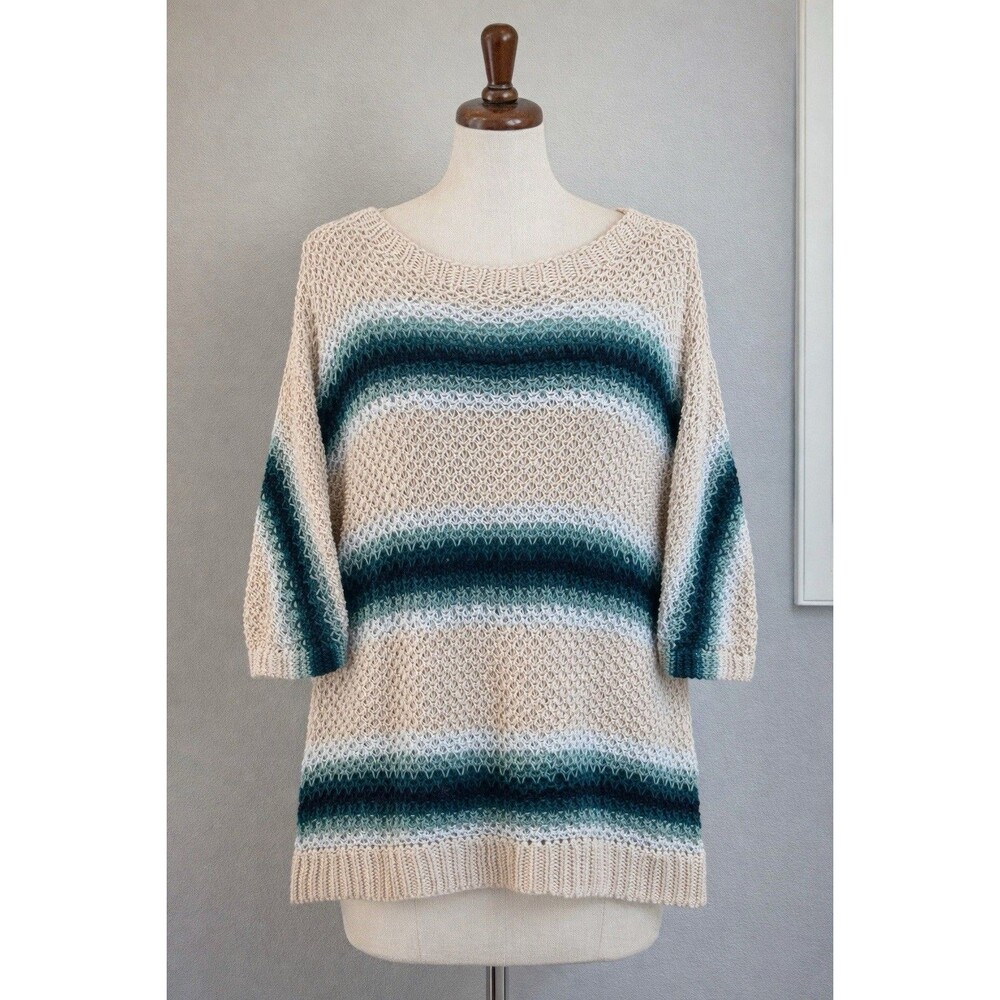 Women's J.Jill Crochet Knit‎ Linen Blend Striped Sweater - Size XS